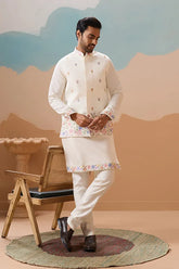White Kurta Koti Pant Outfit